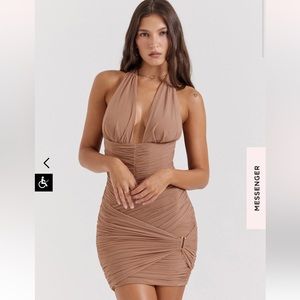 House of CB HAZELNUT GATHERED MINI DRESS SIZE LARGE